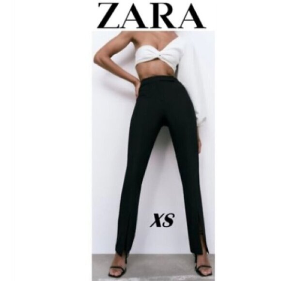 Zara, Women's Flared Pants with Slits - Black. Size: XS (US). NWT. (449) - Picture 1 of 7